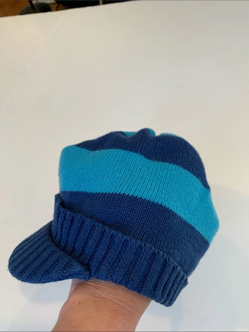 Old Navy Infant Baby 6-12 Months Blue 100% Cotton Knit Visor Winter Beanie Hat